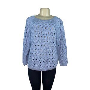 Lafayette 148 New York Light Blue Open Knit Pullover Sweater Womens Sz L
